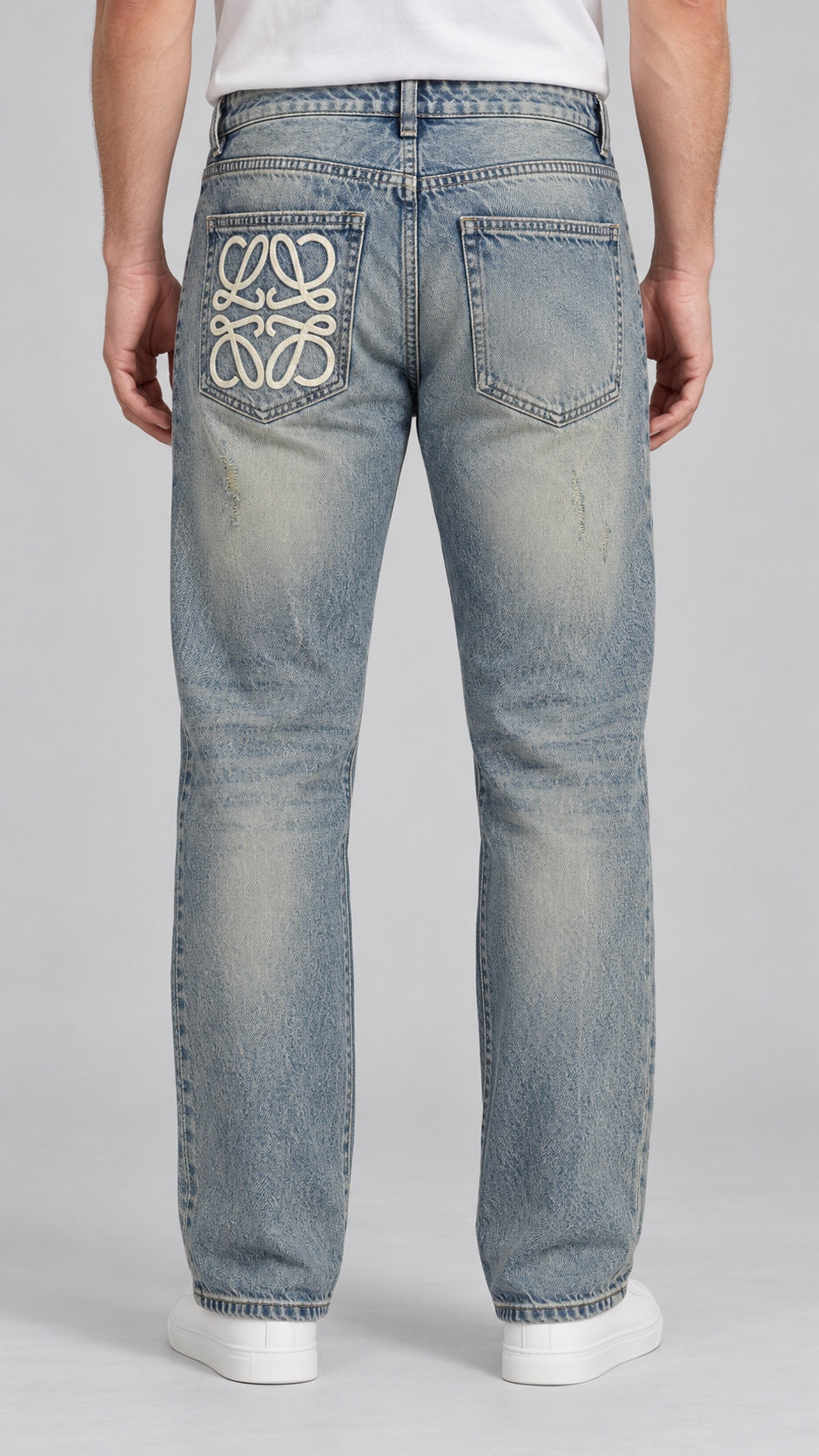 Men’s Anagram Straight-Fit Jeans – Light Vintage Indigo - back view