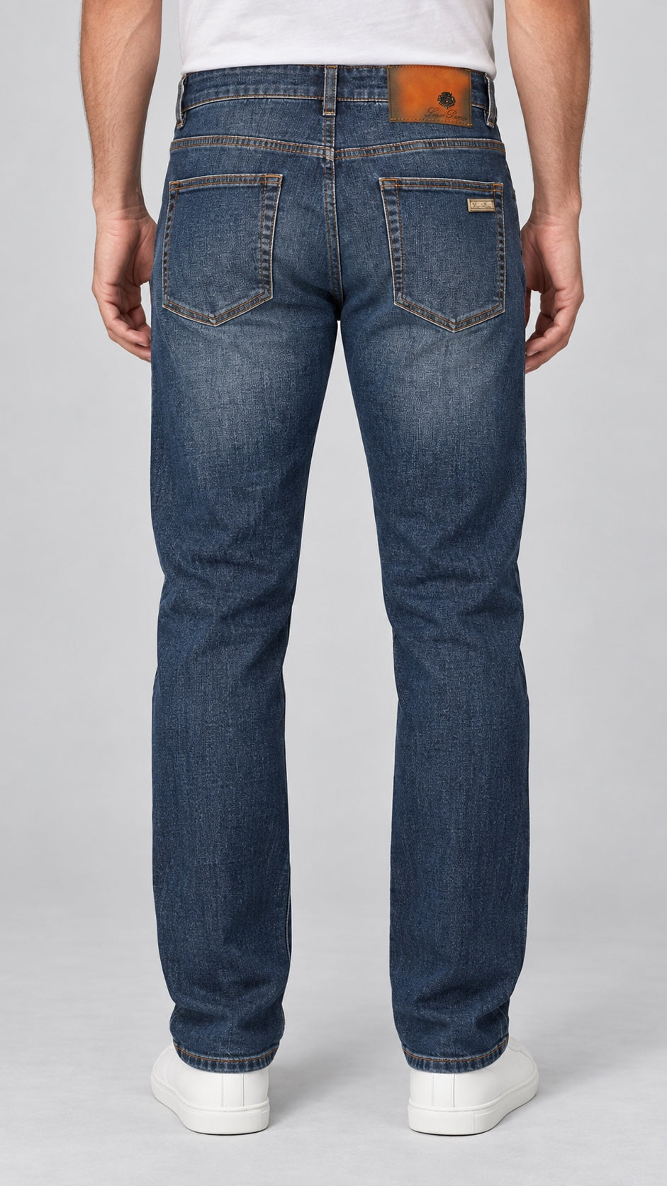 Men’s Straight-Fit Jeans – Classic Indigo Blue - back view