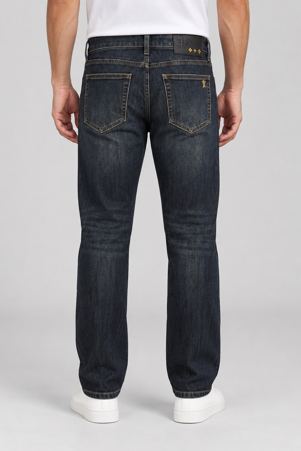 Men’s Gold-Emblem Straight-Fit Jeans – Dark Indigo Black - back view