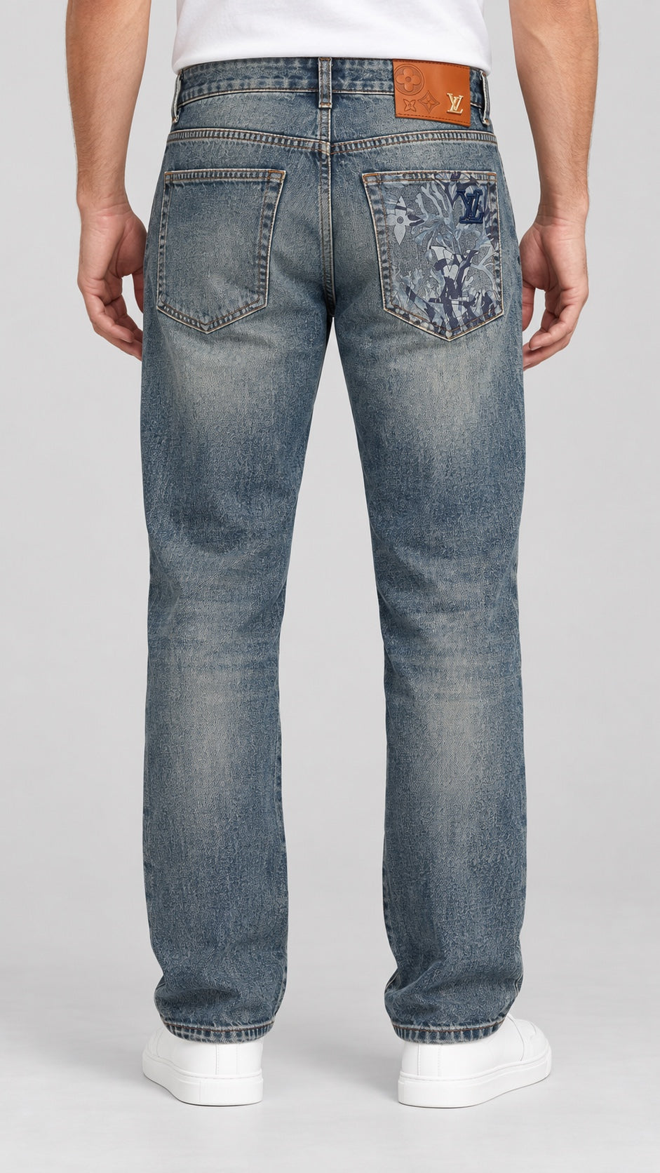 Men’s Straight-Fit Jeans – Vintage Washed Blue - back view