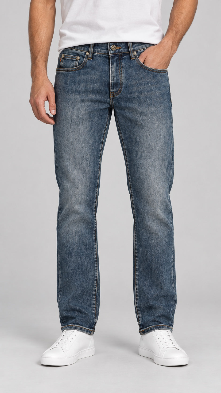 Men’s Vintage-Indigo Washed Straight-Fit Jeans - front view