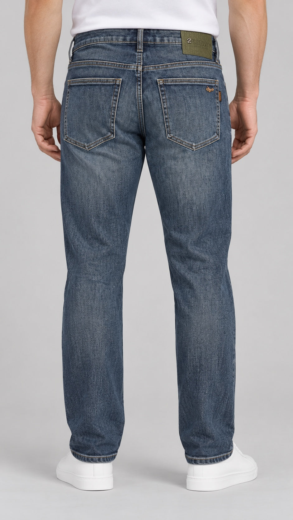 Men’s Vintage-Indigo Washed Straight-Fit Jeans - back view