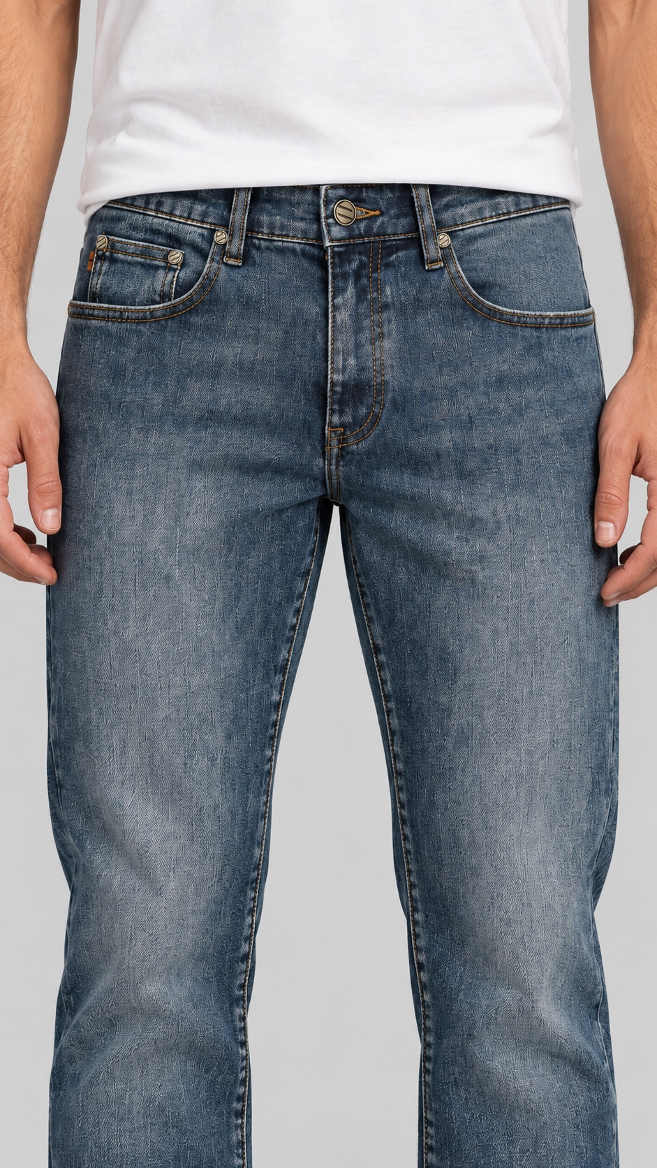 Men’s Vintage-Indigo Washed Straight-Fit Jeans - front detail