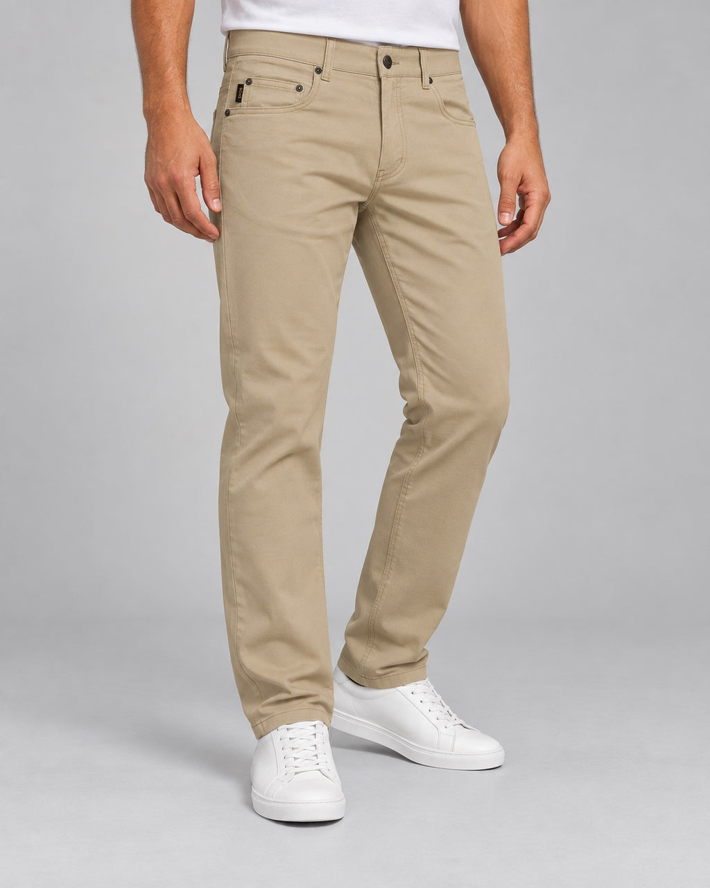 Men’s Five-Pocket Pants – Sand Beige - angled front