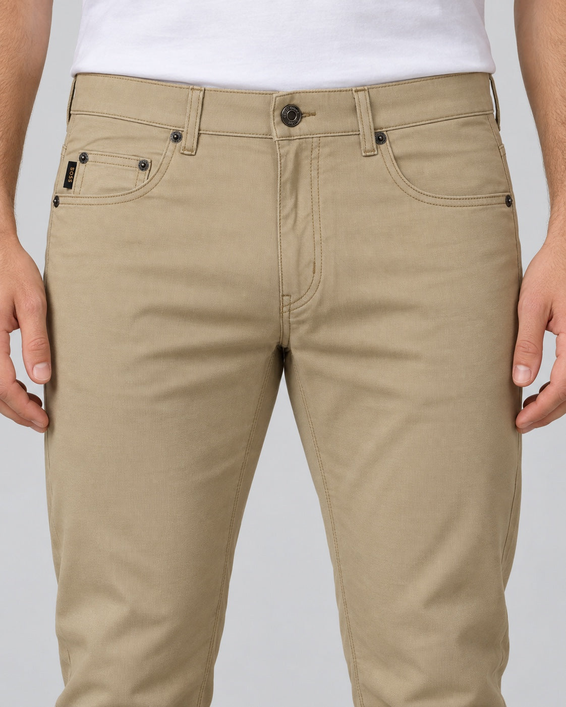 Men’s Five-Pocket Pants – Sand Beige - front detail