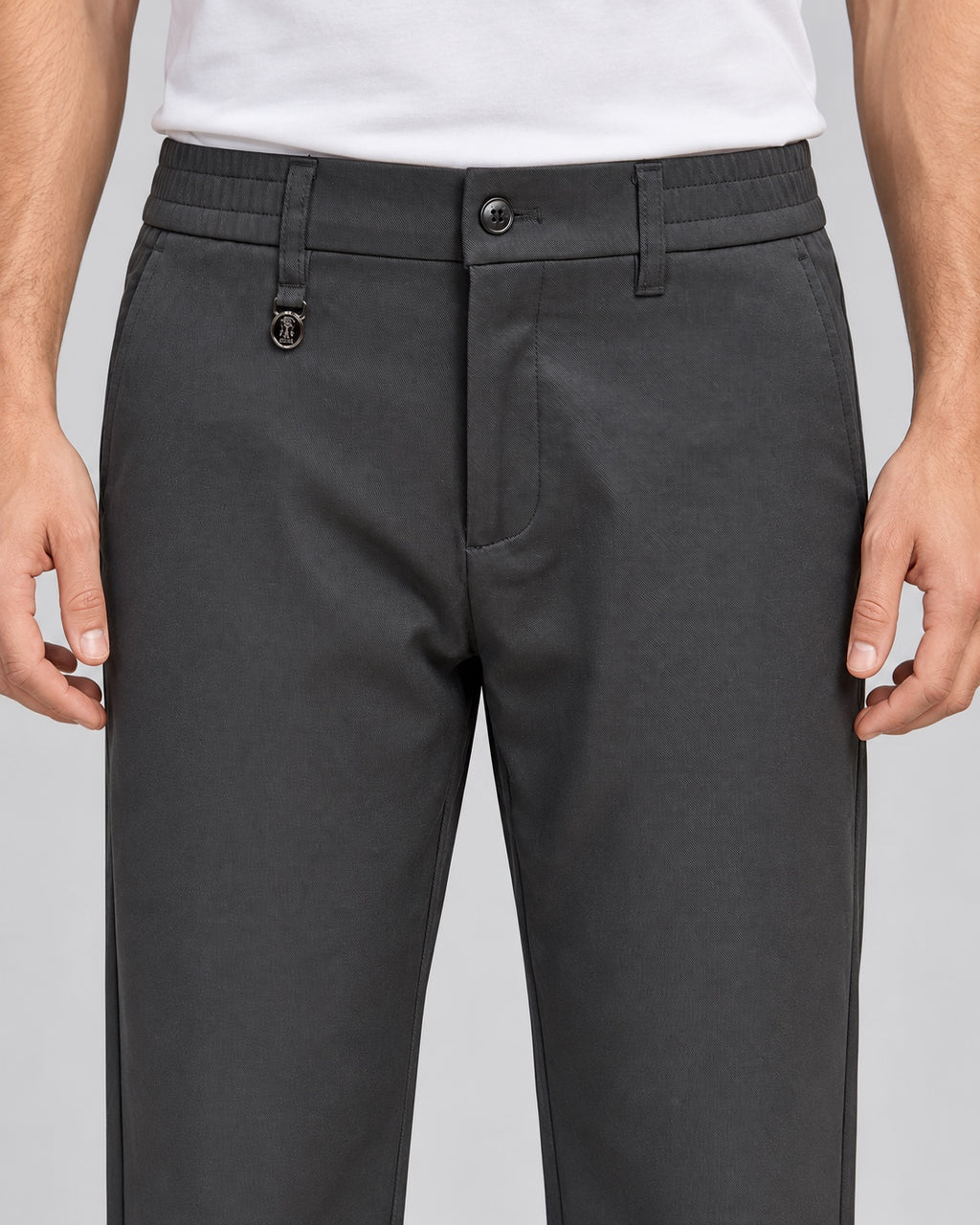 Men’s Tailored Trousers – Deep Charcoal Grey - front detail