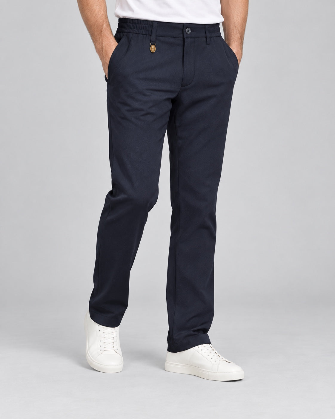 Men’s Button-Tab Tailored Trousers – Ink Navy - angled front