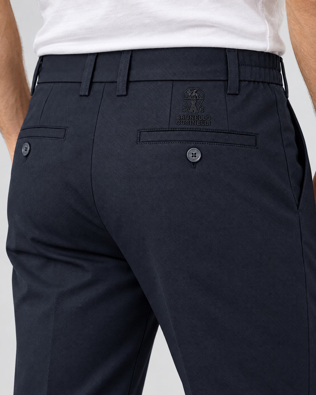 Men’s Button-Tab Tailored Trousers – Ink Navy - back detail