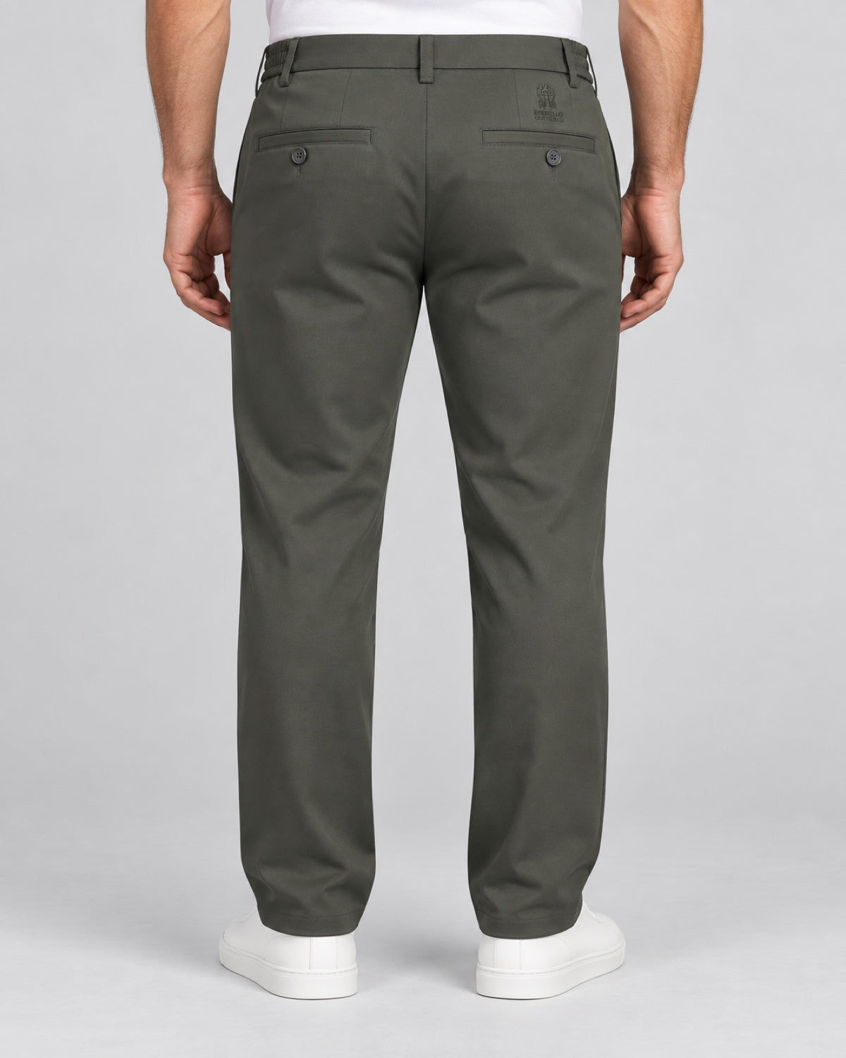 Men’s Tailored Trousers – Olive Grey - back view