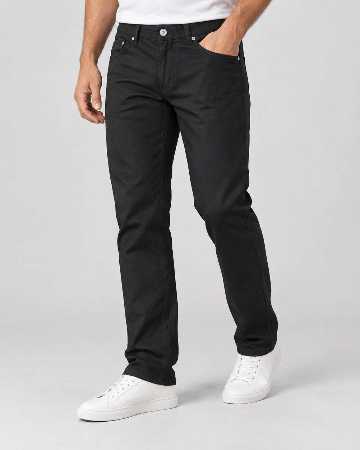 Men’s Five-Pocket Trousers – Black - angled front