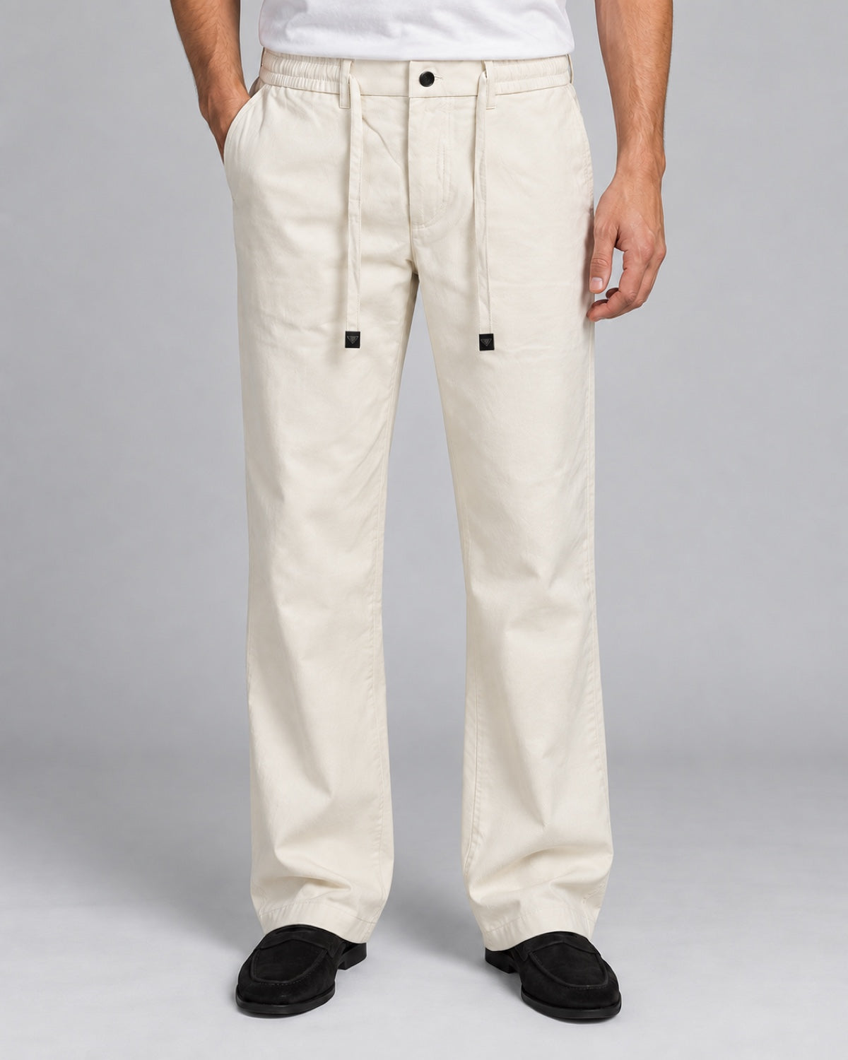 Men’s Warm-Ivory Drawstring Trousers - front view
