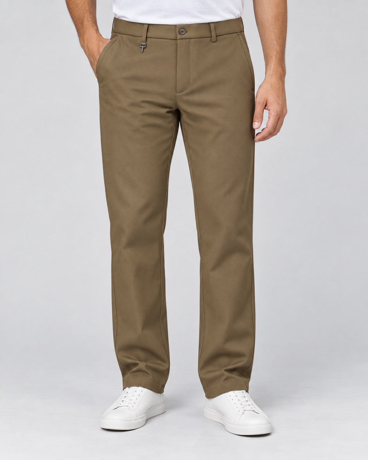Men’s Olive-Taupe Flat-Front Trousers - front view