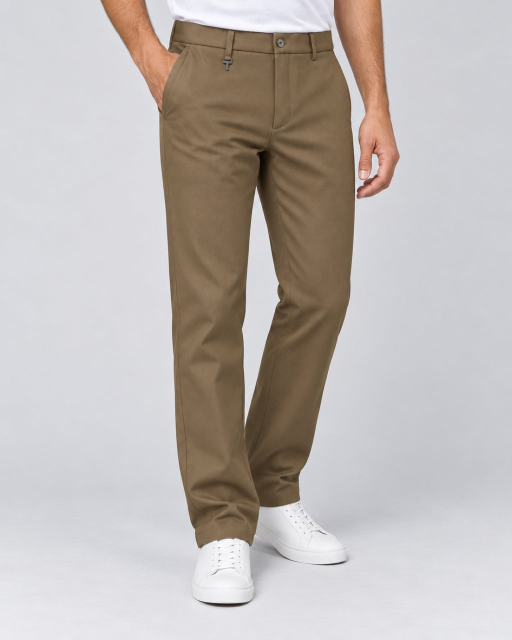 Men’s Olive-Taupe Flat-Front Trousers - angled front