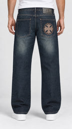 CH — Men’s Wide-Bottom Straight-Fit Cross Jeans – Dark Vintage Indigo