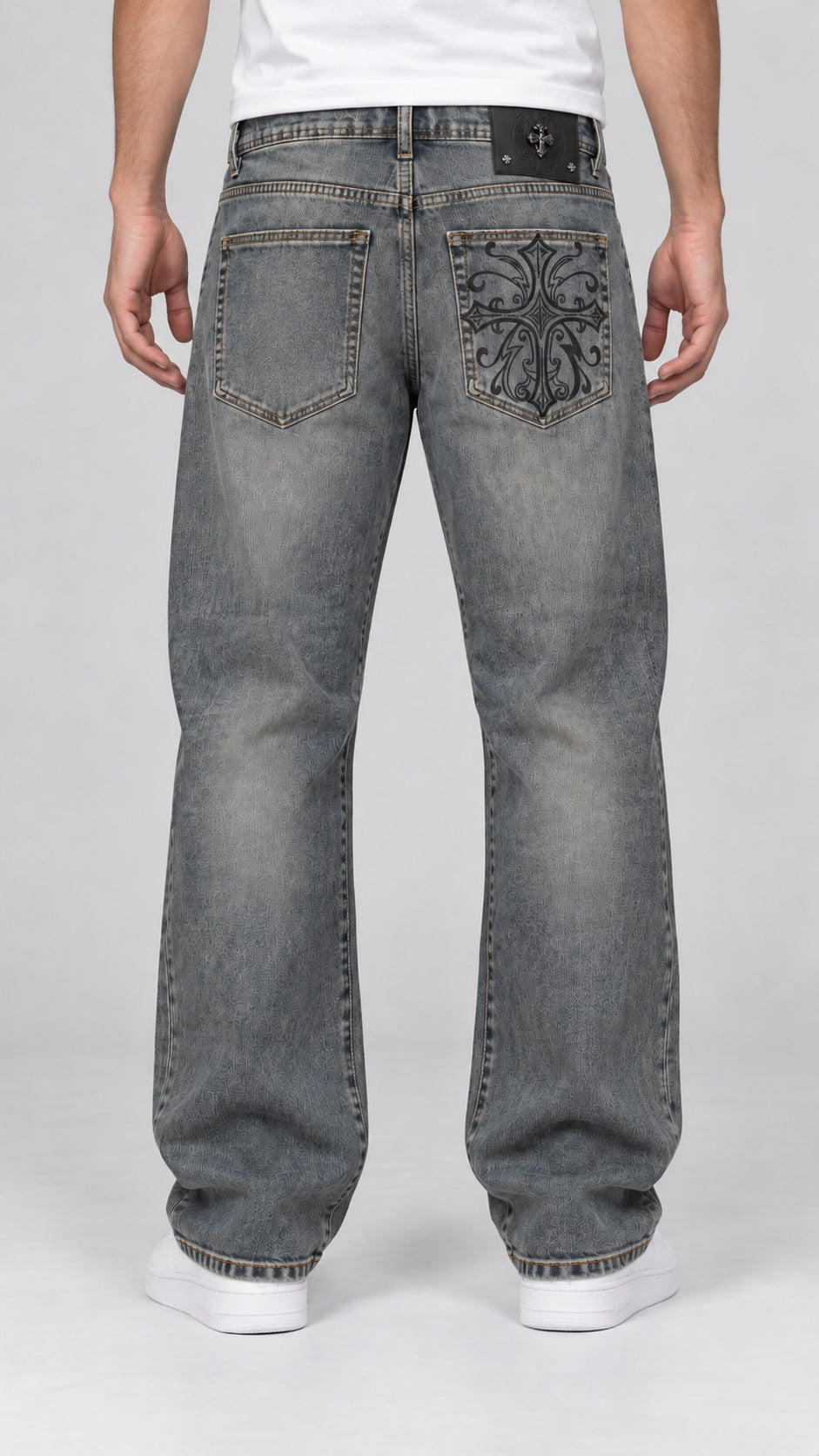 CH — Men’s Wide-Bottom Straight-Fit Cross Jeans – Vintage Grey Blue — back