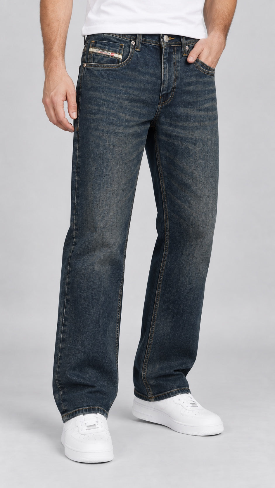DSL — Men’s Wide-Bottom Straight-Fit Jeans – Dark Vintage Indigo — angle