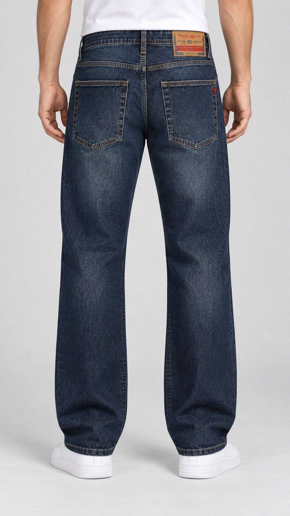 DSL — Men’s Wide-Bottom Straight-Fit Jeans – Deep Indigo Whiskered — back