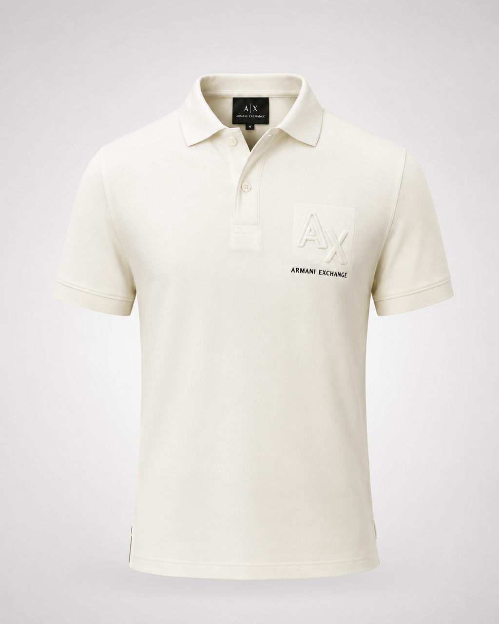 Men’s Cream Embossed-Logo Polo T-Shirt - front view
