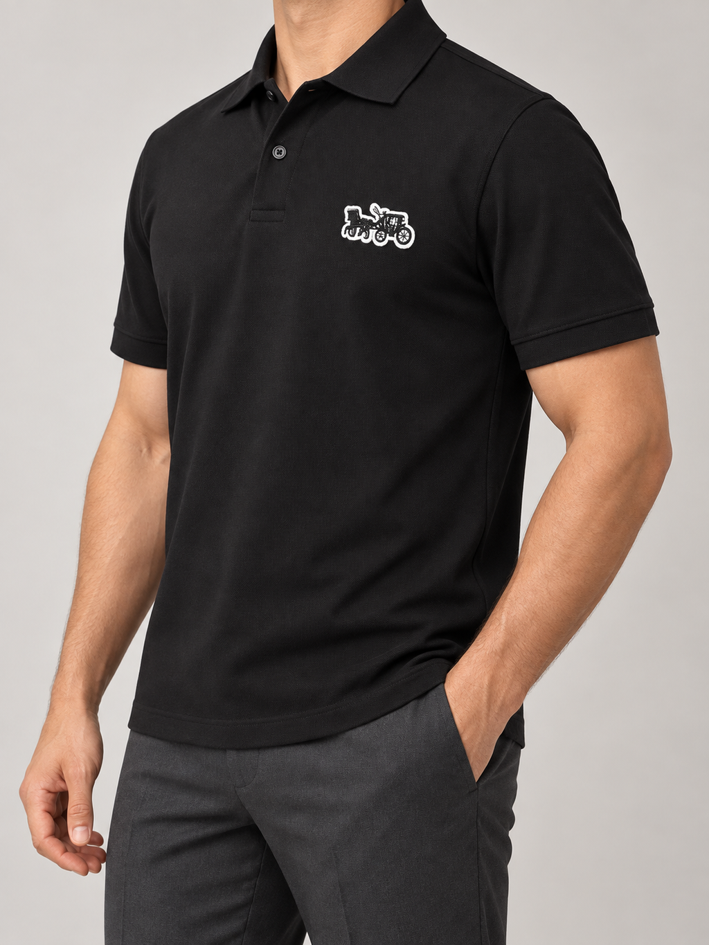 Black Vintage Locomotive Patch Polo - view 2
