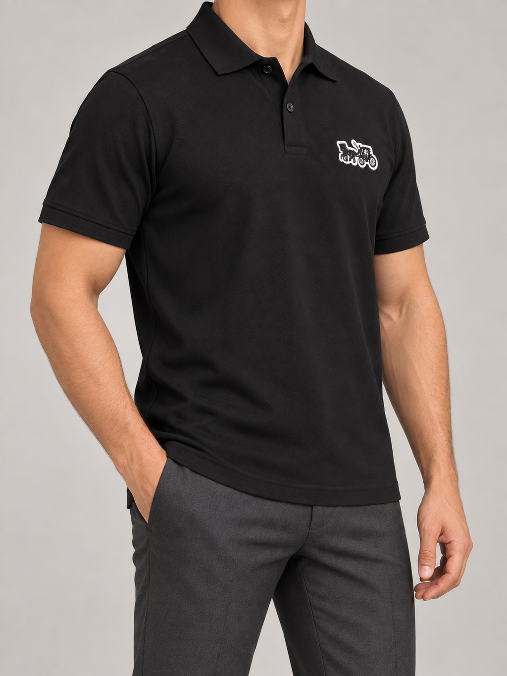 Black Vintage Locomotive Patch Polo - view 3