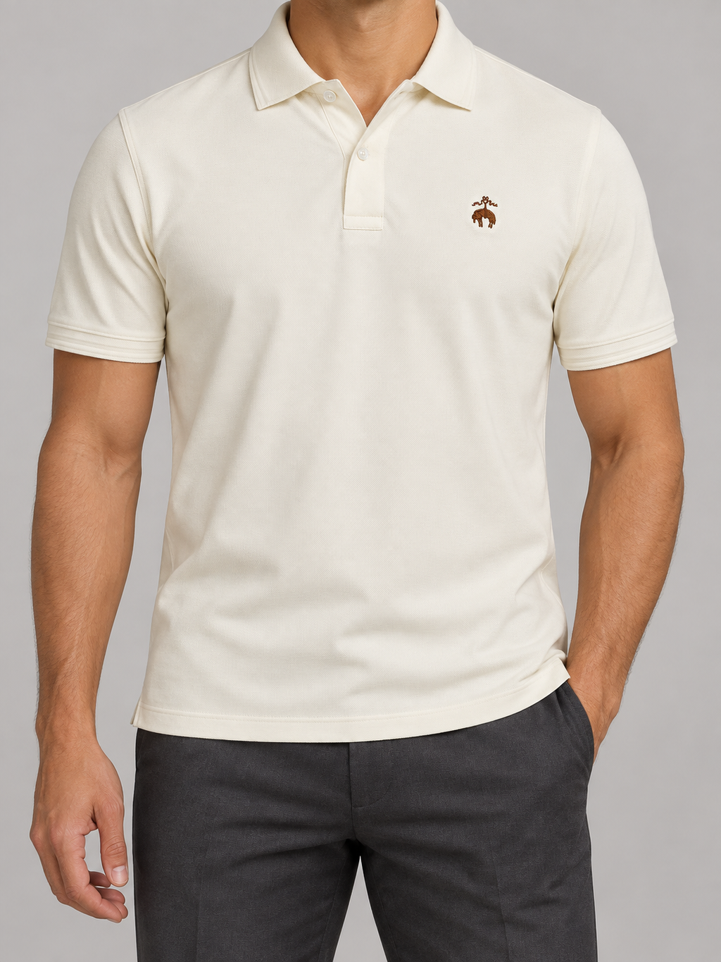 Cream Brown Animal Crest Polo - front view