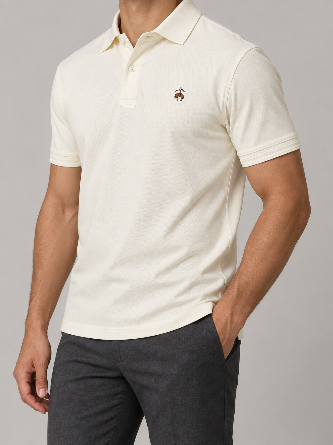 Cream Brown Animal Crest Polo - view 2