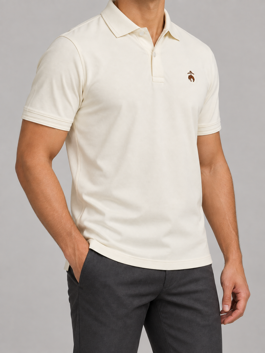 Cream Brown Animal Crest Polo - view 3