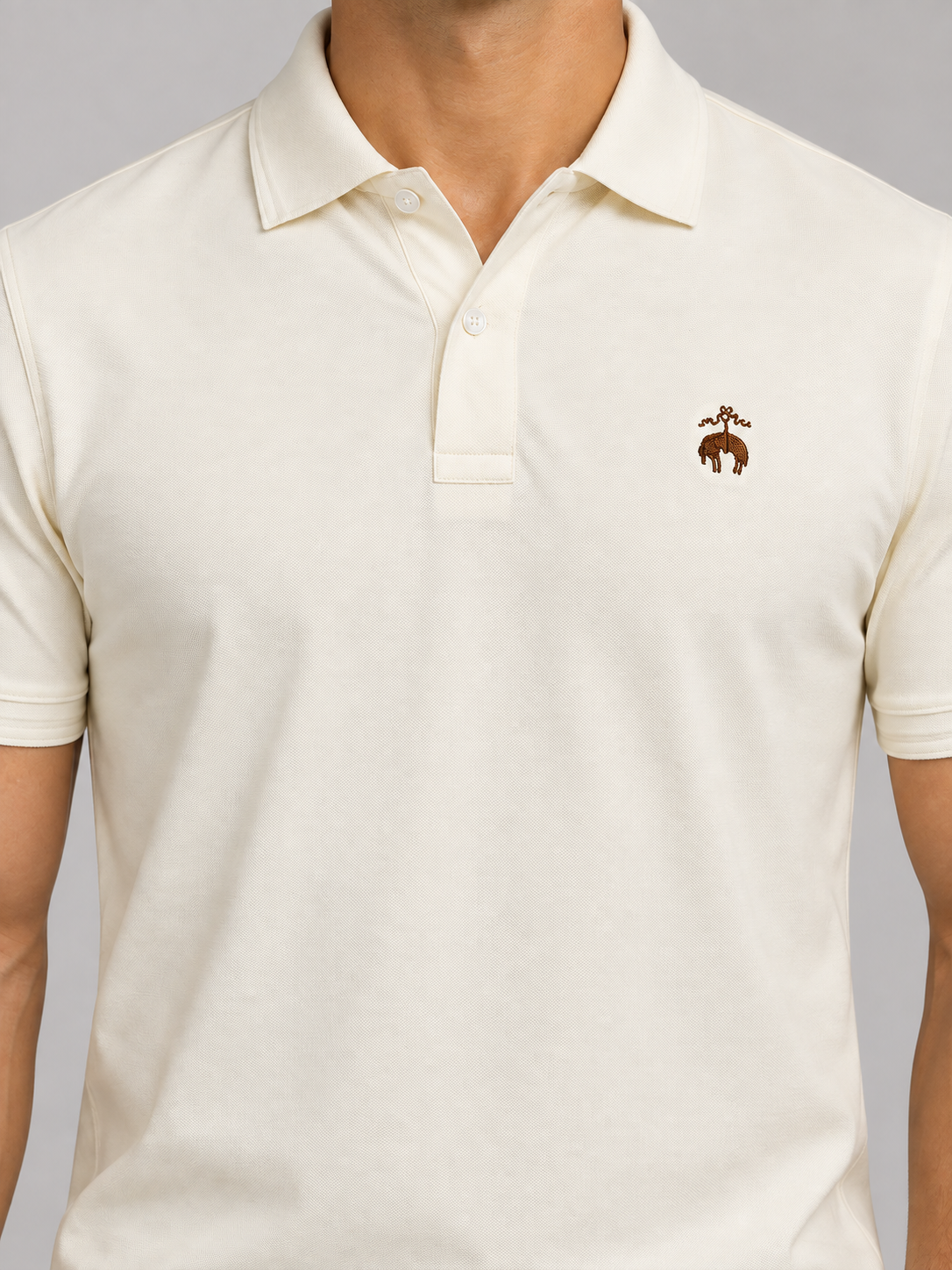 Cream Brown Animal Crest Polo - view 4