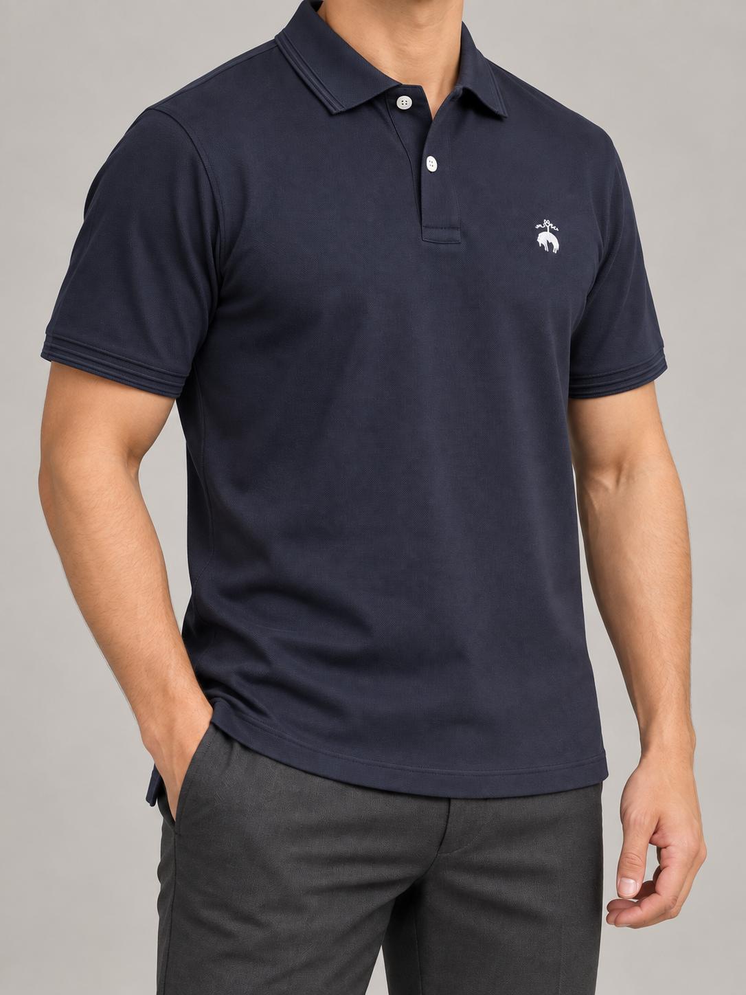 Dark Ink Navy White Animal Crest Polo - view 3