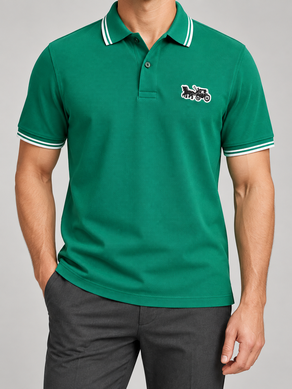 Emerald Green Vintage Automobile Patch Polo - front view