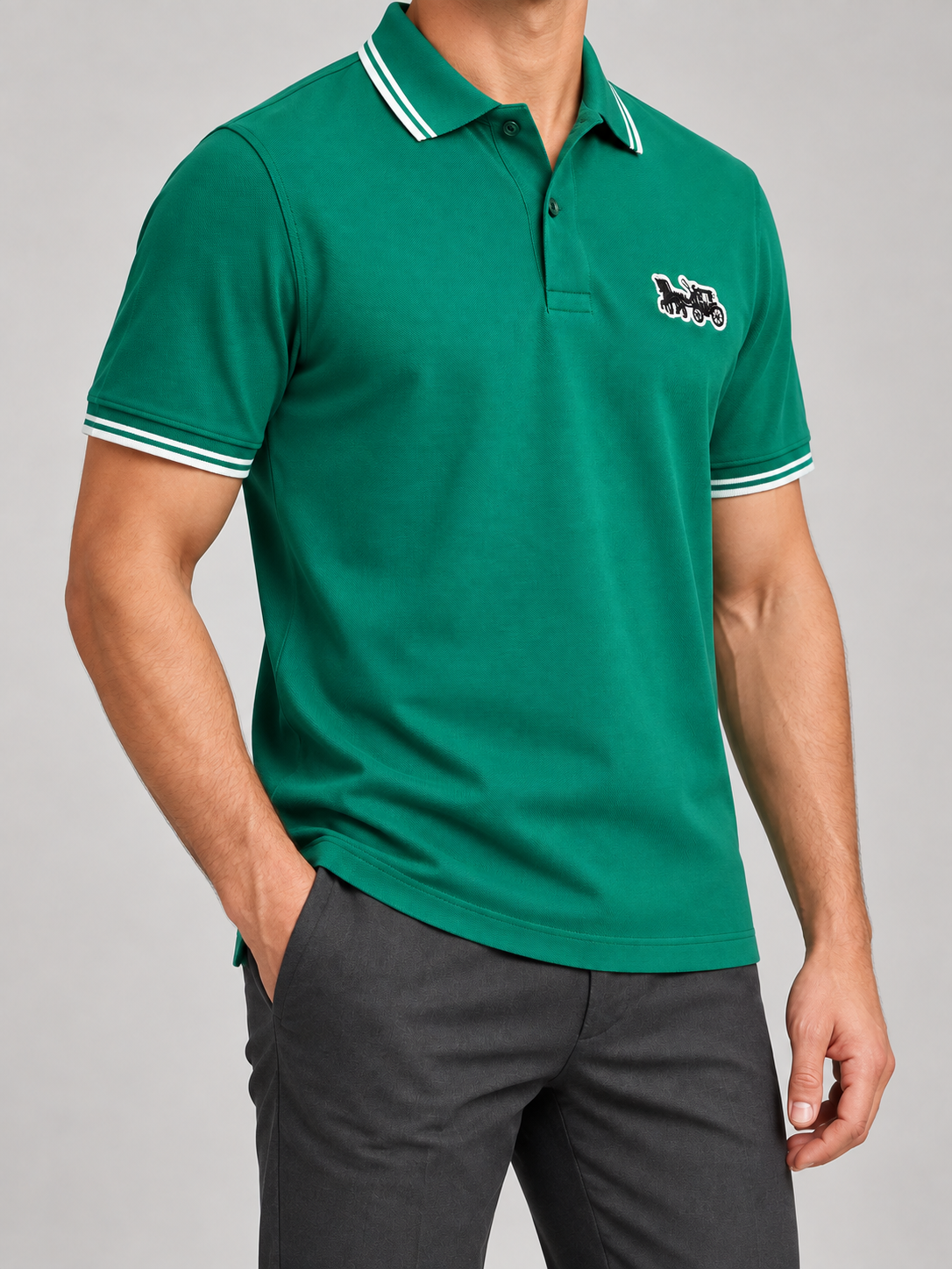 Emerald Green Vintage Automobile Patch Polo - view 3