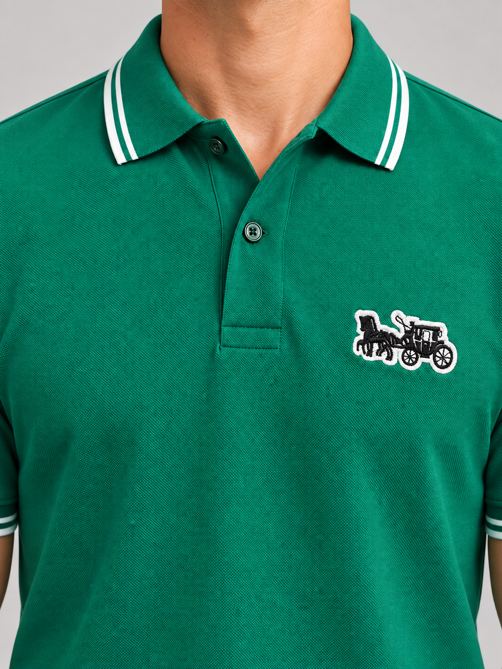 Emerald Green Vintage Automobile Patch Polo - view 4