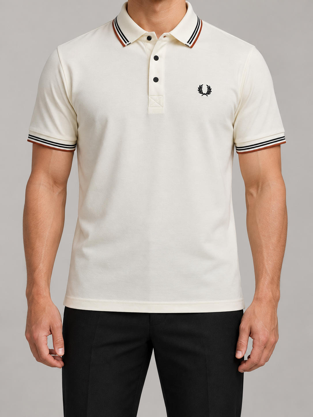 Ivory Striped Collar Polo - front view