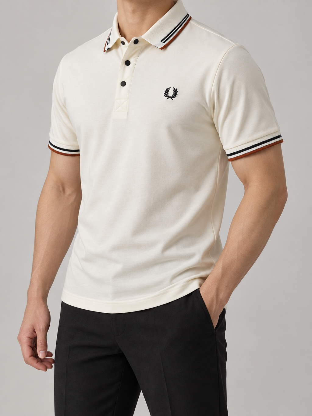 Ivory Striped Collar Polo - view 3