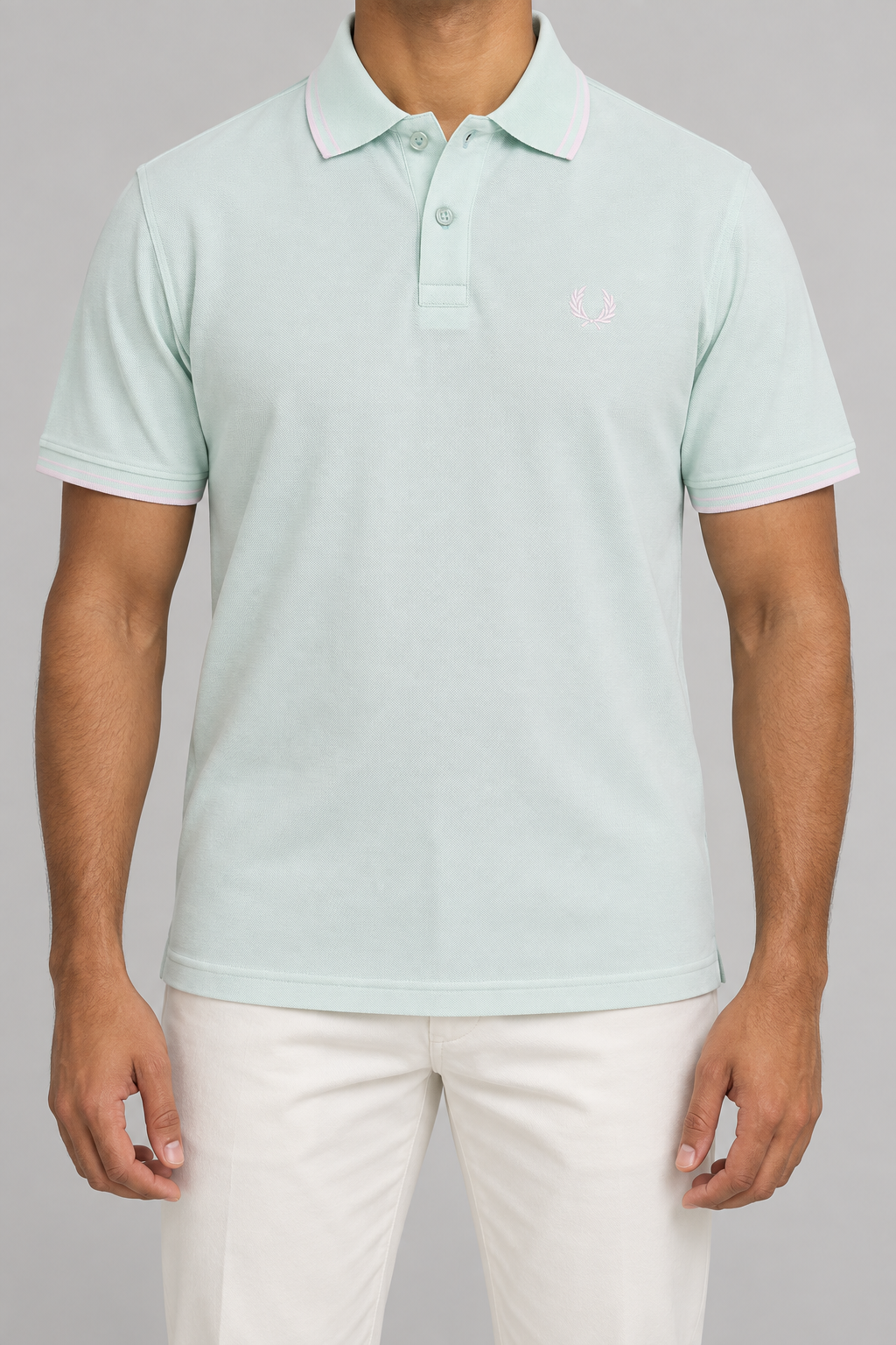 Pale Mint Polo With Pink Trim - front view