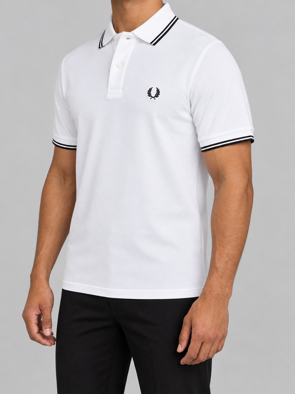 White Polo With Black Double Trim - view 2