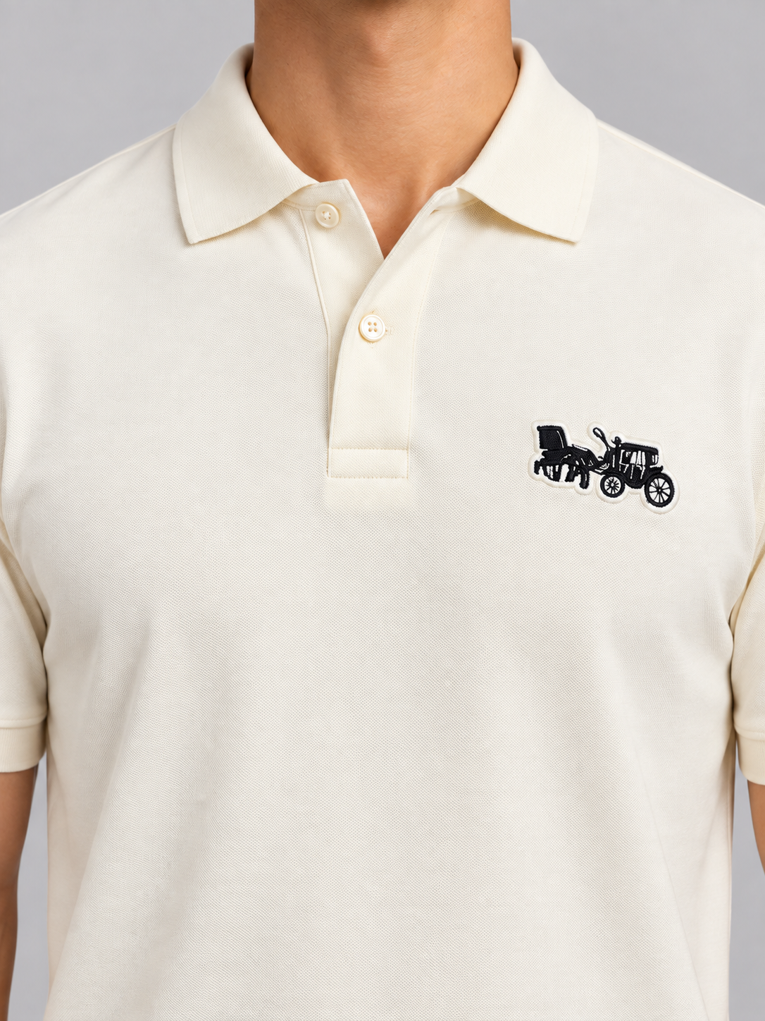 Ivory Cream Vintage Automobile Patch Polo - view 4
