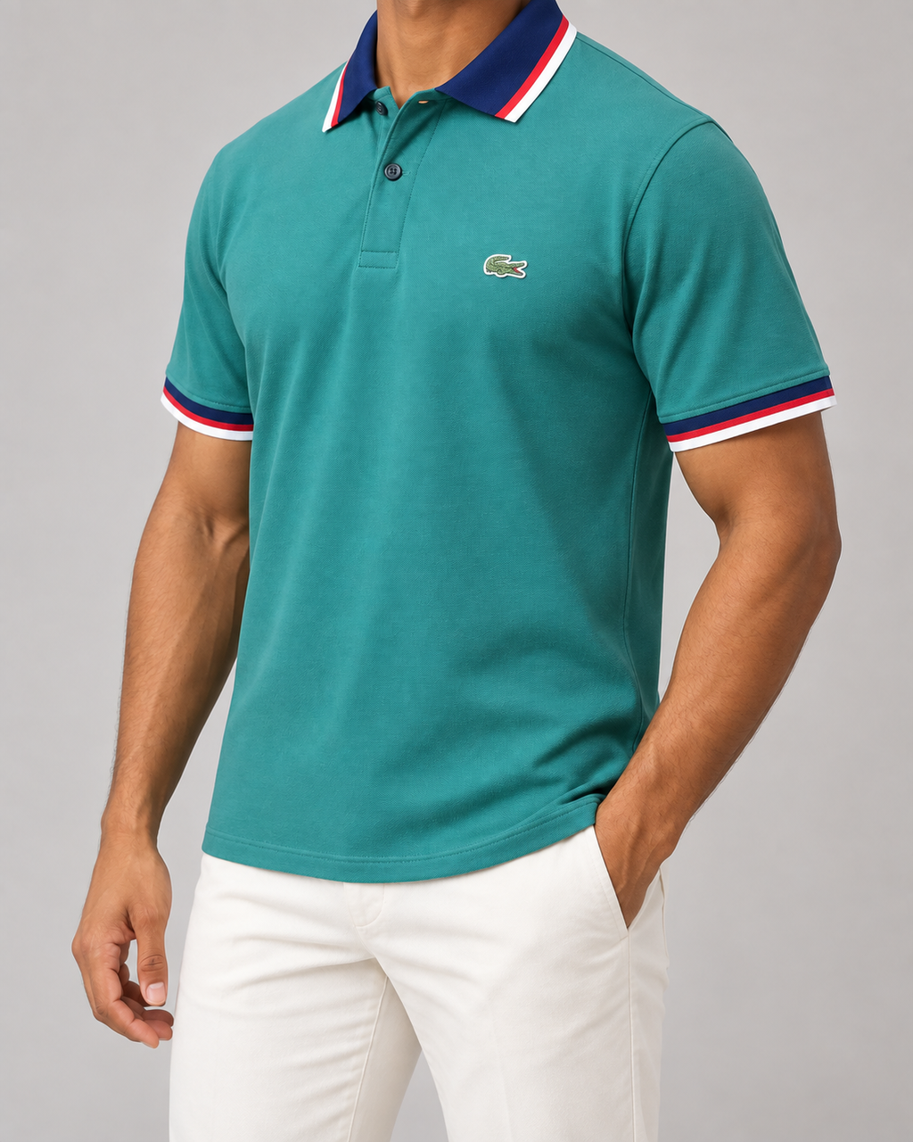 Teal Striped-Trim Polo Shirt - view 4