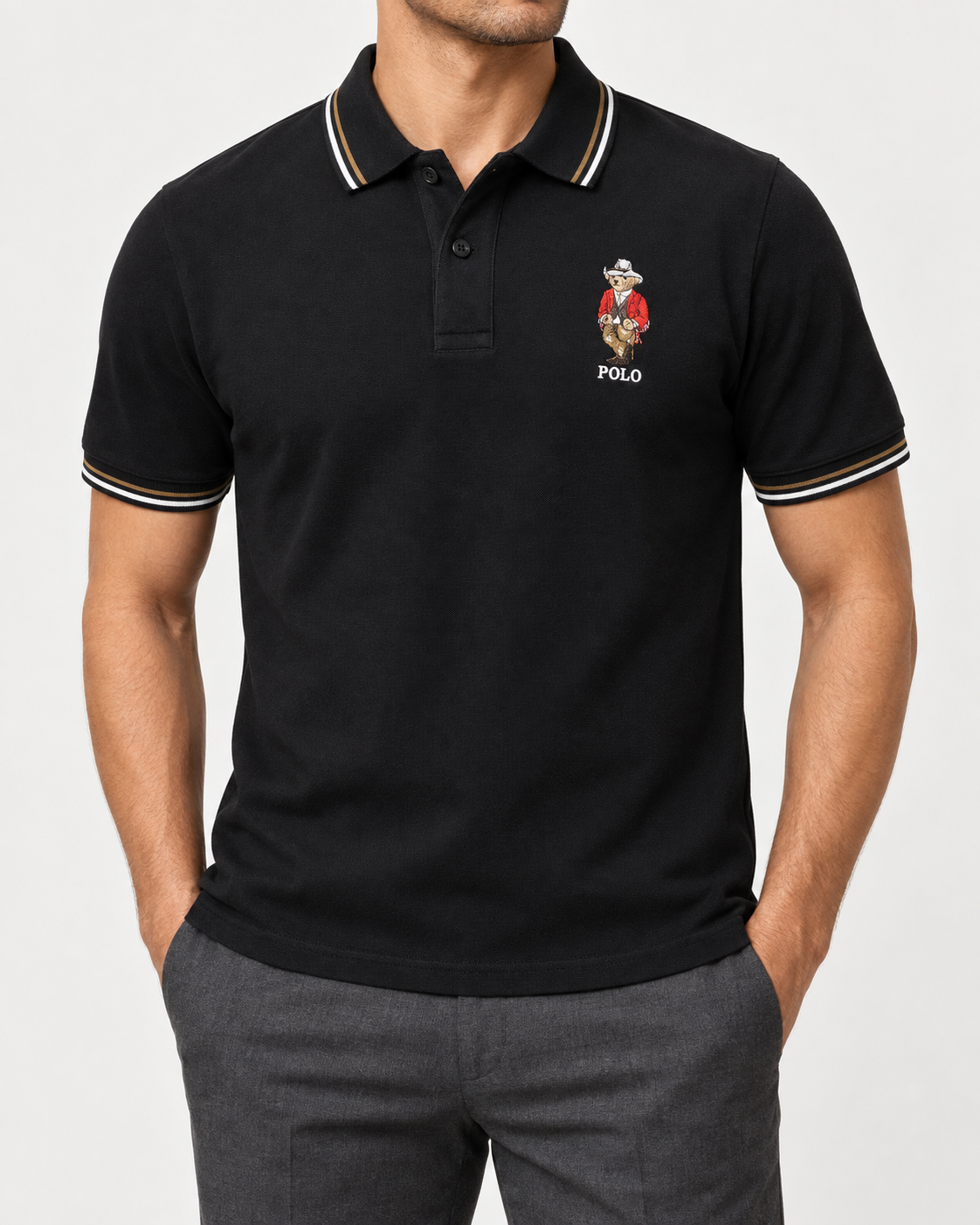 Black Polo Bear T-Shirt - front view
