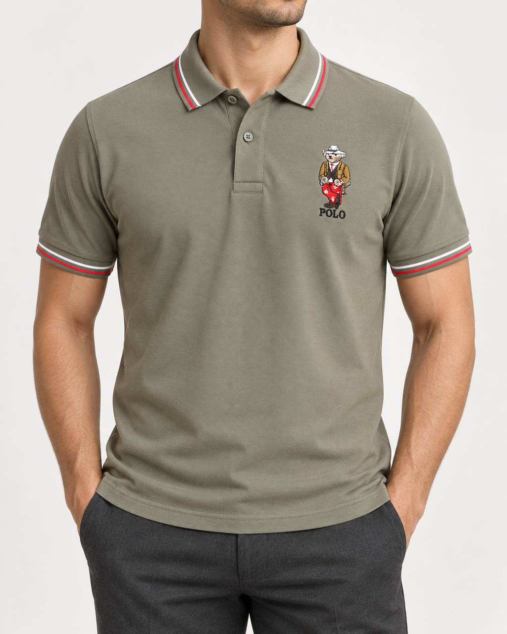 Olive Polo Bear T-Shirt - front view