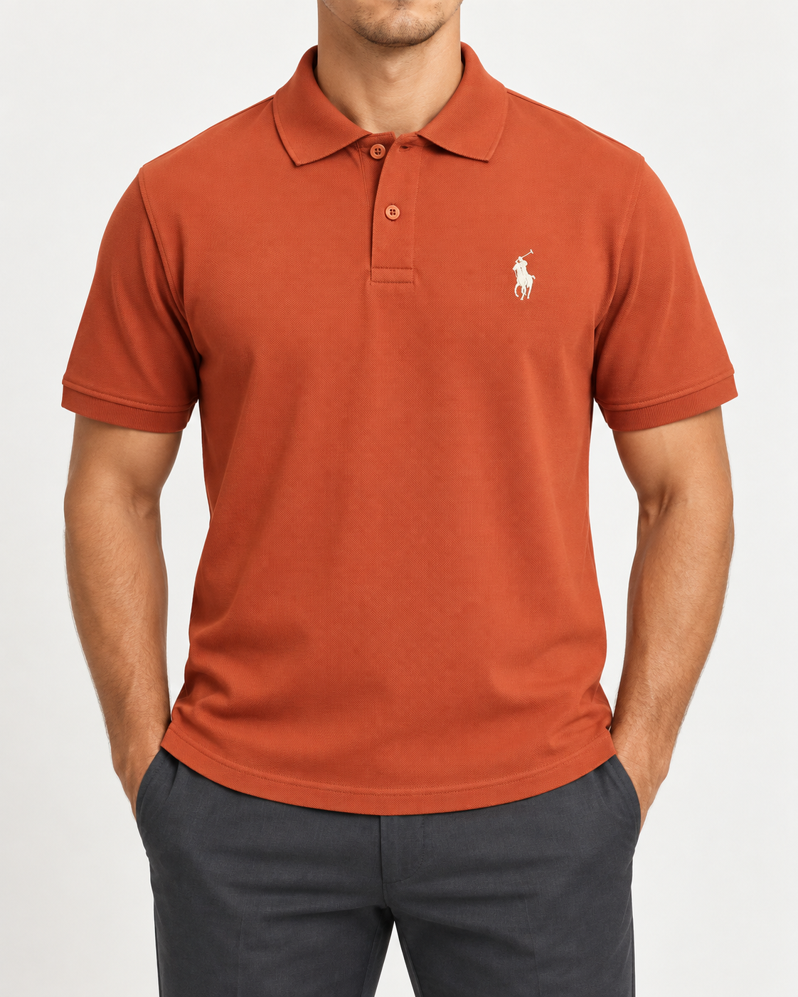 Rust-Orange Small-Pony Polo Shirt - front view