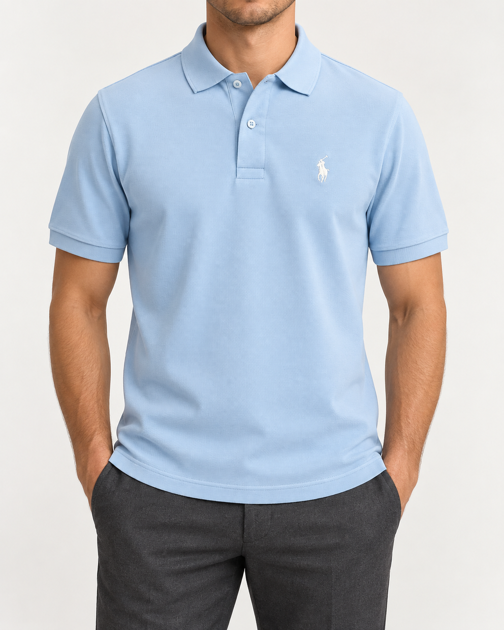 Sky-Blue Small-Pony Polo Shirt - front view
