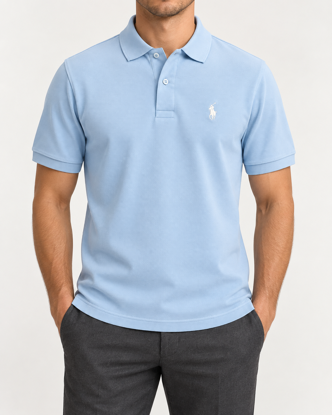 Sky-Blue Small-Pony Polo Shirt - front view