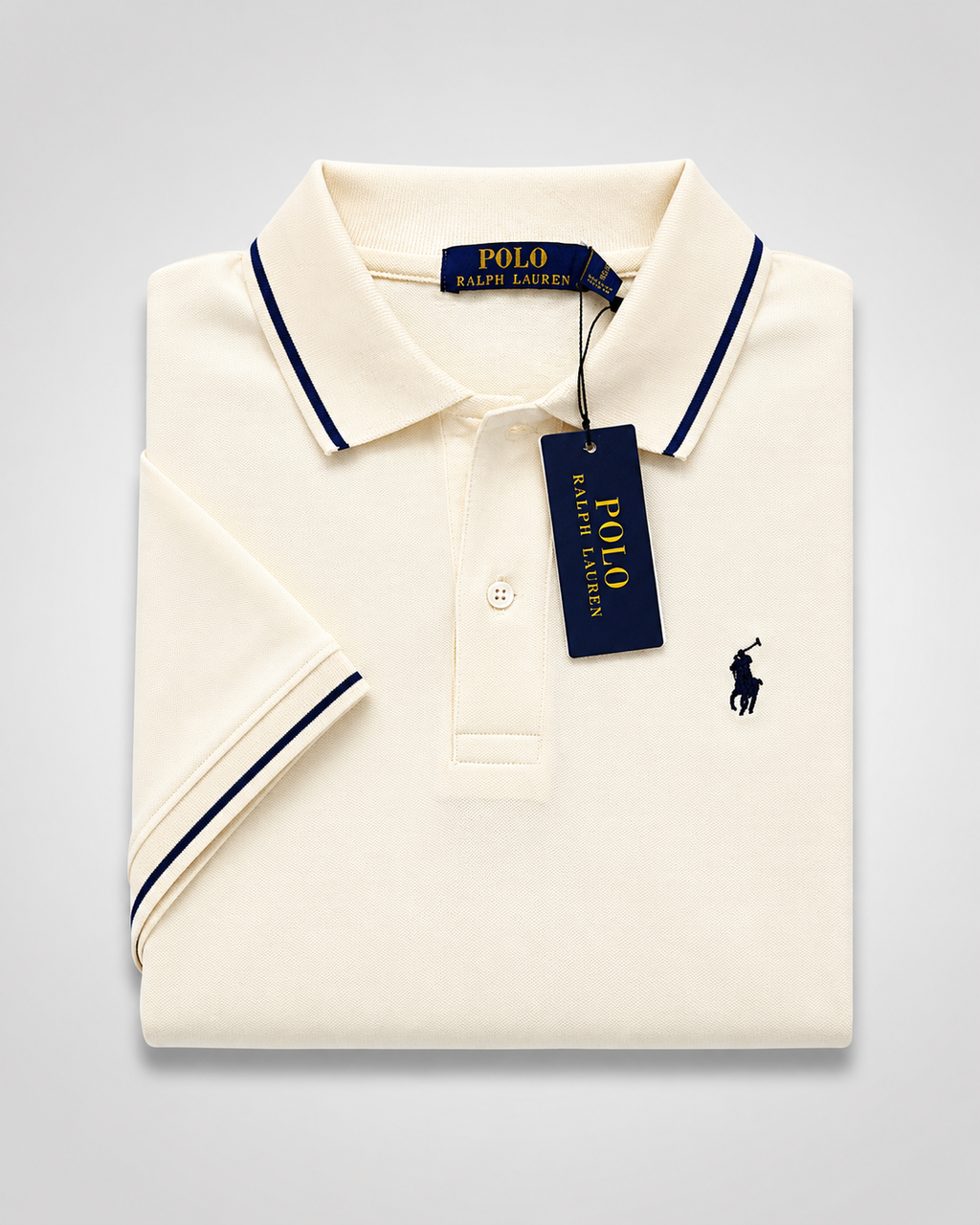 Men’s Cream Contrast-Trim Polo T-Shirt - view 6