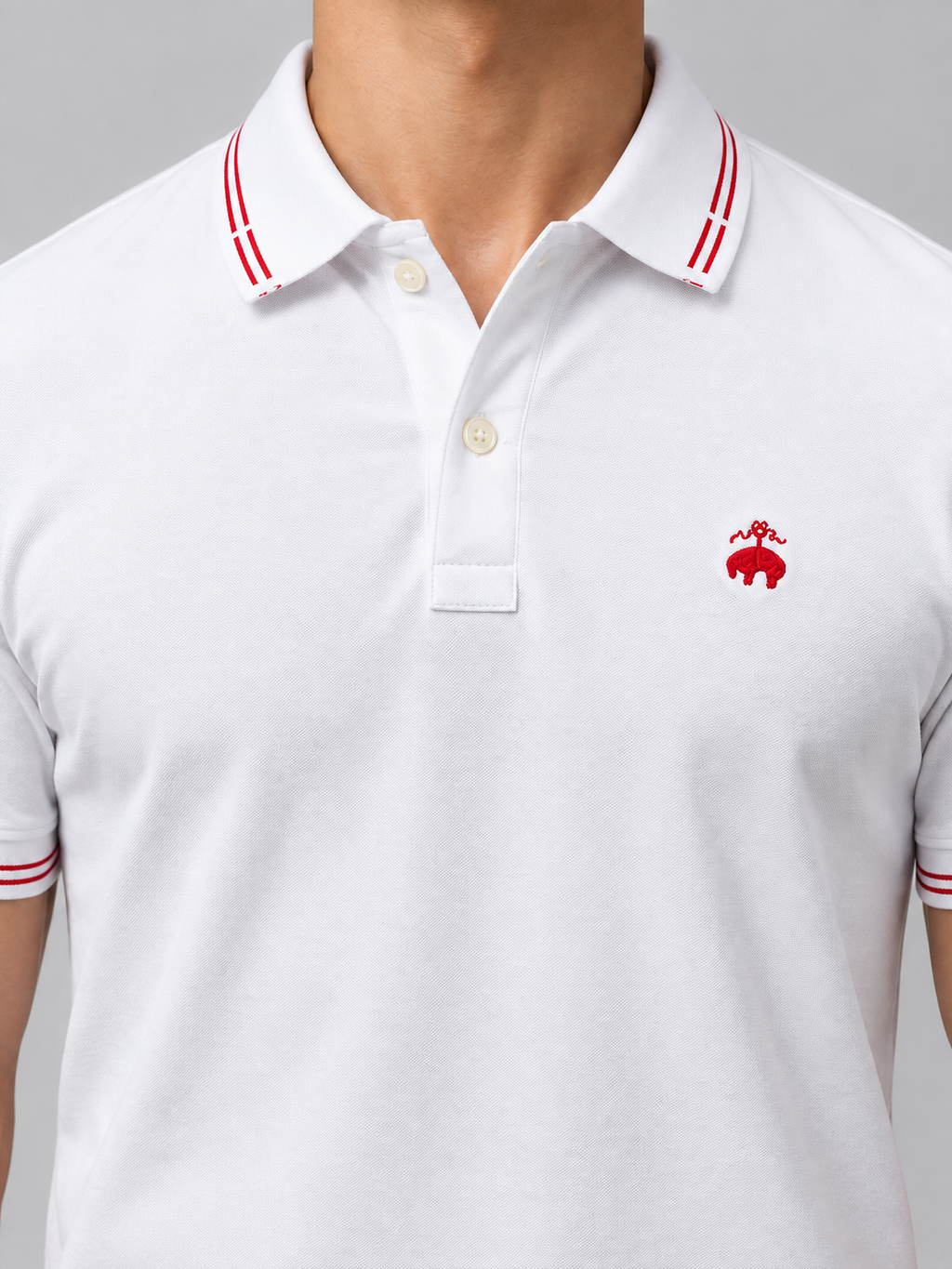 White And Red-Stripe Animal Crest Polo - view 4