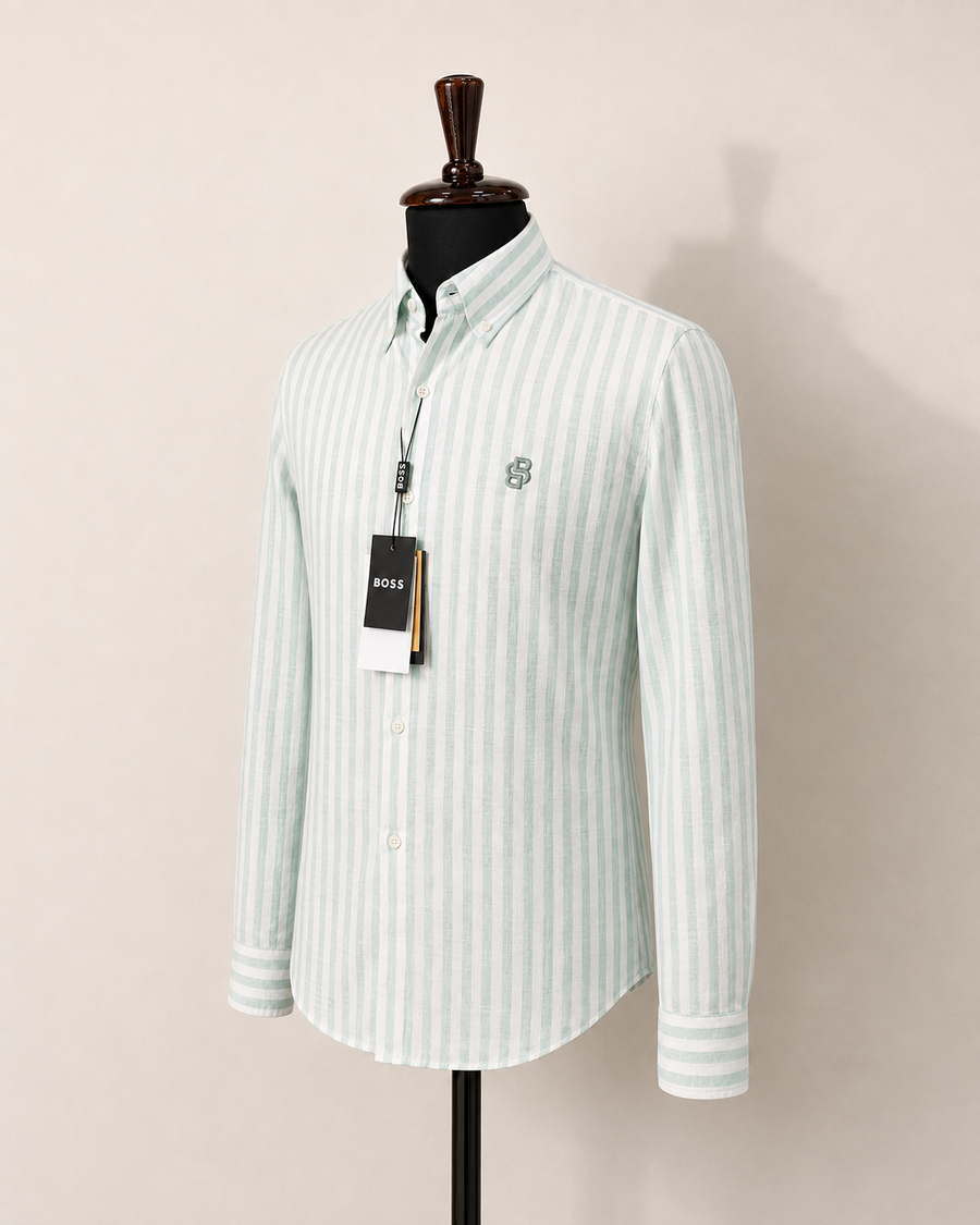 Men’s Mint & White Striped Shirt - front view