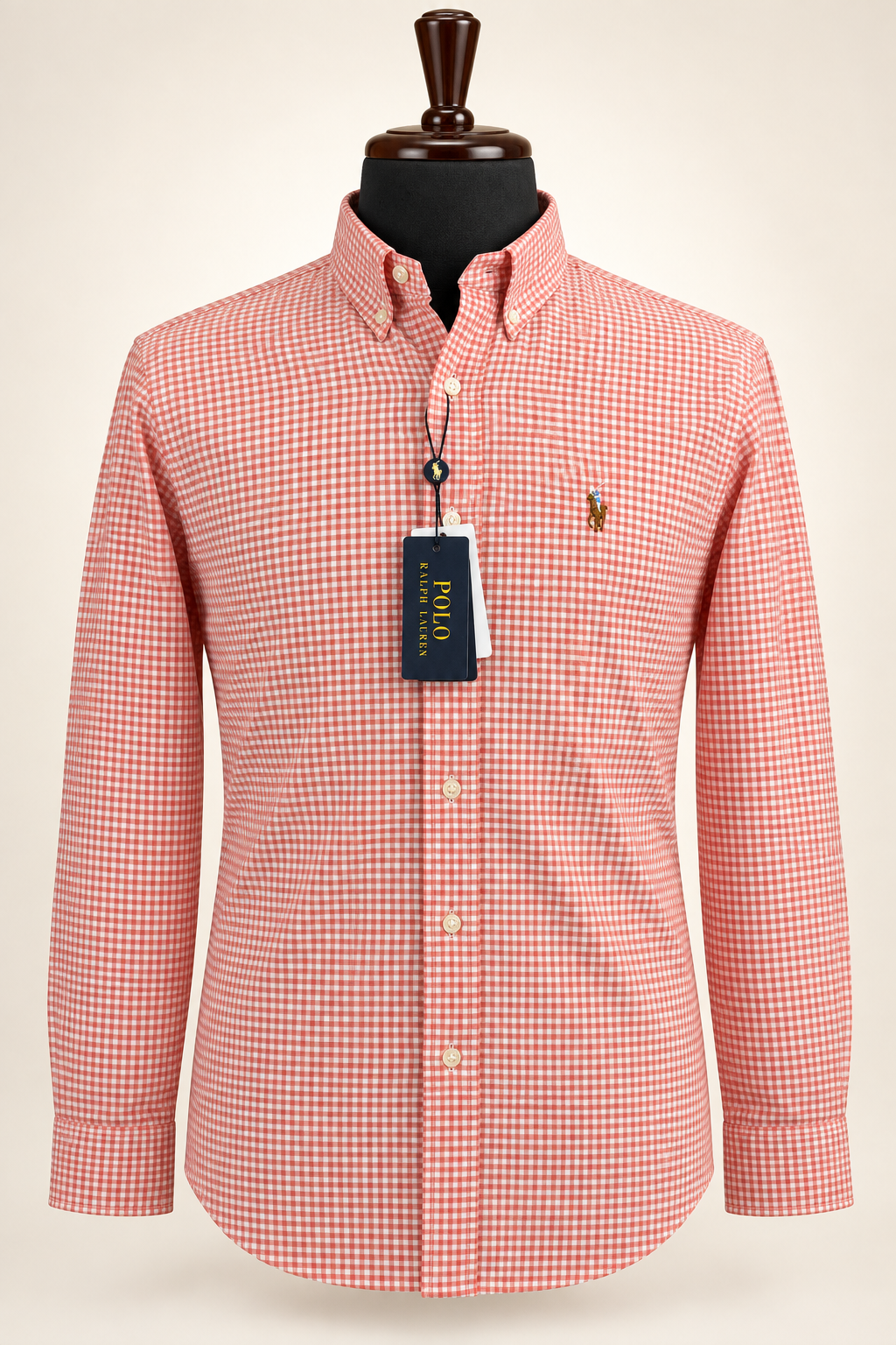 Men’s Coral & White Gingham Shirt - front view