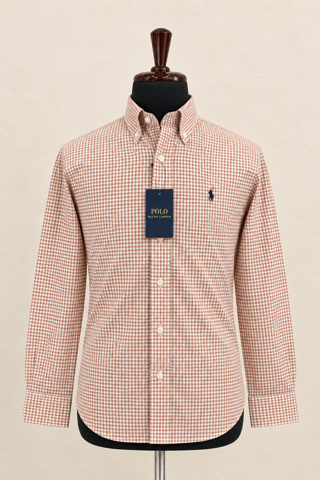 Men’s Rust & White Gingham Shirt - front view