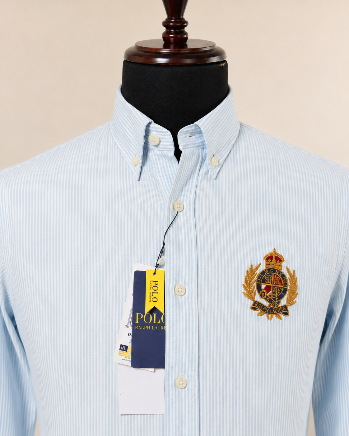 Men’s Sky Blue Pinstripe Crest Shirt - view 4