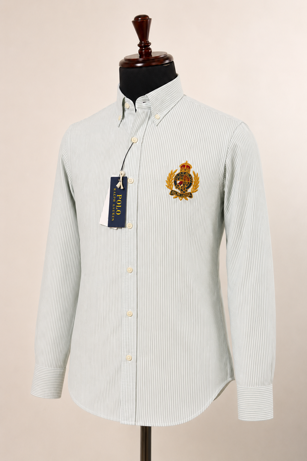 Men’s Light Grey Pinstripe Crest Shirt - front view